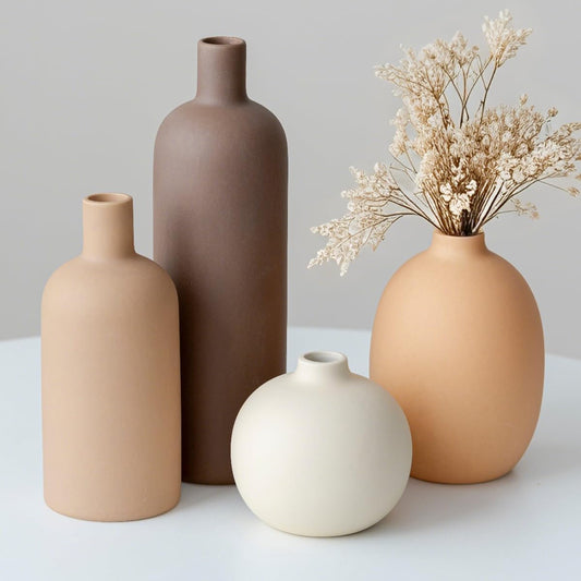 Boliano Modern Ceramic Vase Set of 4 – Neutral Colors, Coffee Mix