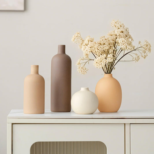 Boliano Modern Ceramic Vase Set of 4 – Neutral Colors, Coffee Mix