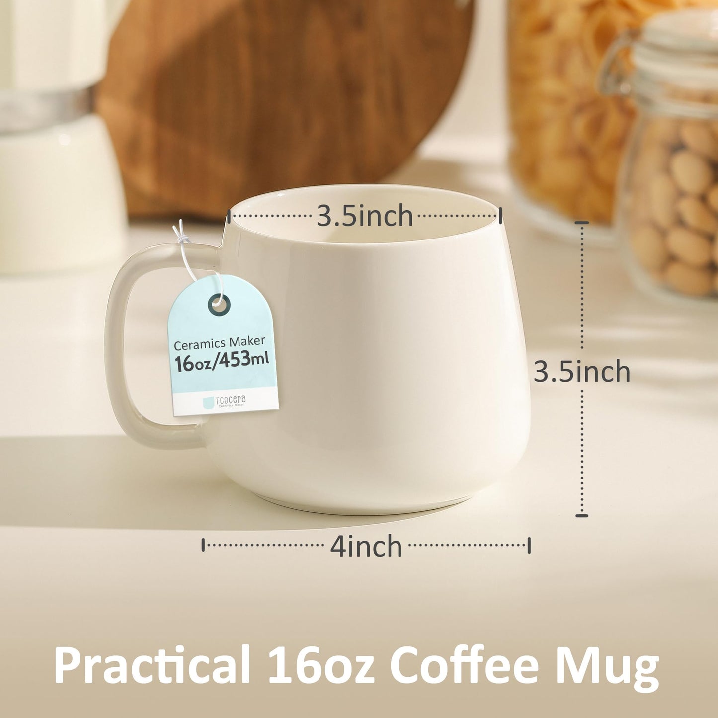 Boliano 16oz Stackable Ceramic Coffee Mugs – Set of 4, White