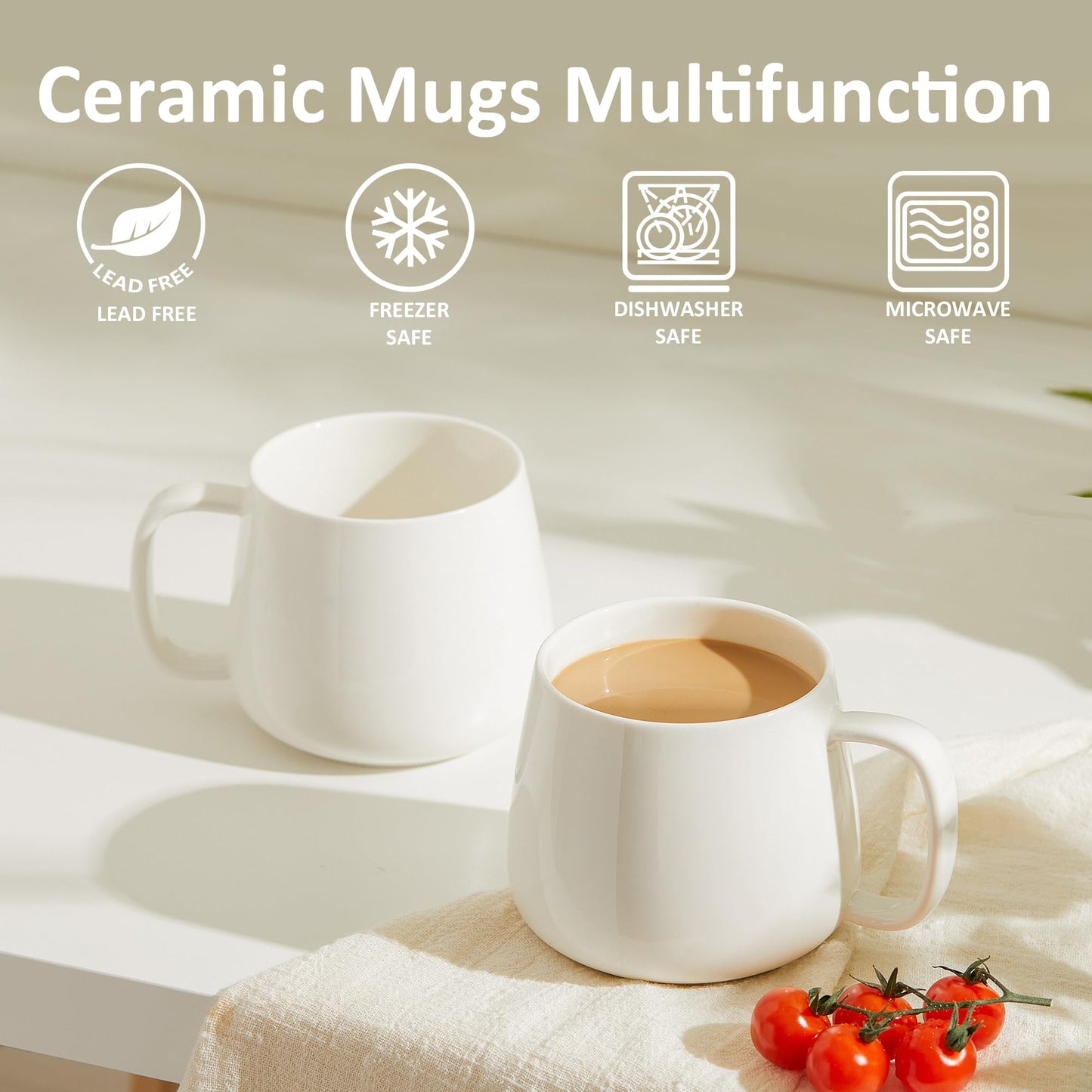 Boliano 16oz Stackable Ceramic Coffee Mugs – Set of 4, White