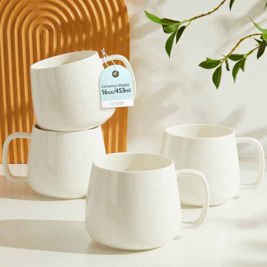 Boliano 16oz Stackable Ceramic Coffee Mugs – Set of 4, White