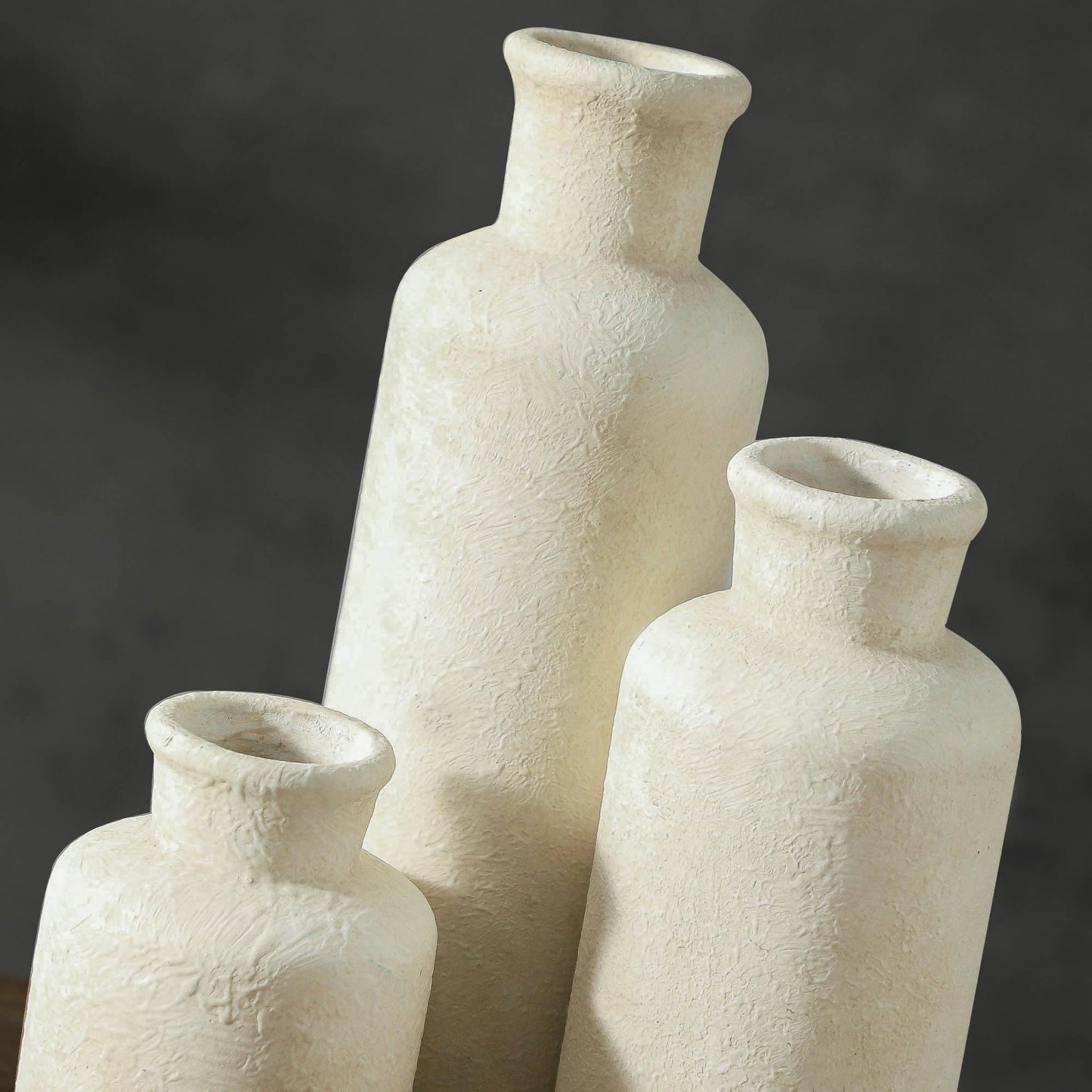 Boliano Ceramic Vases Set of 3 – Whitewashed Neutral, Farmhouse Decor