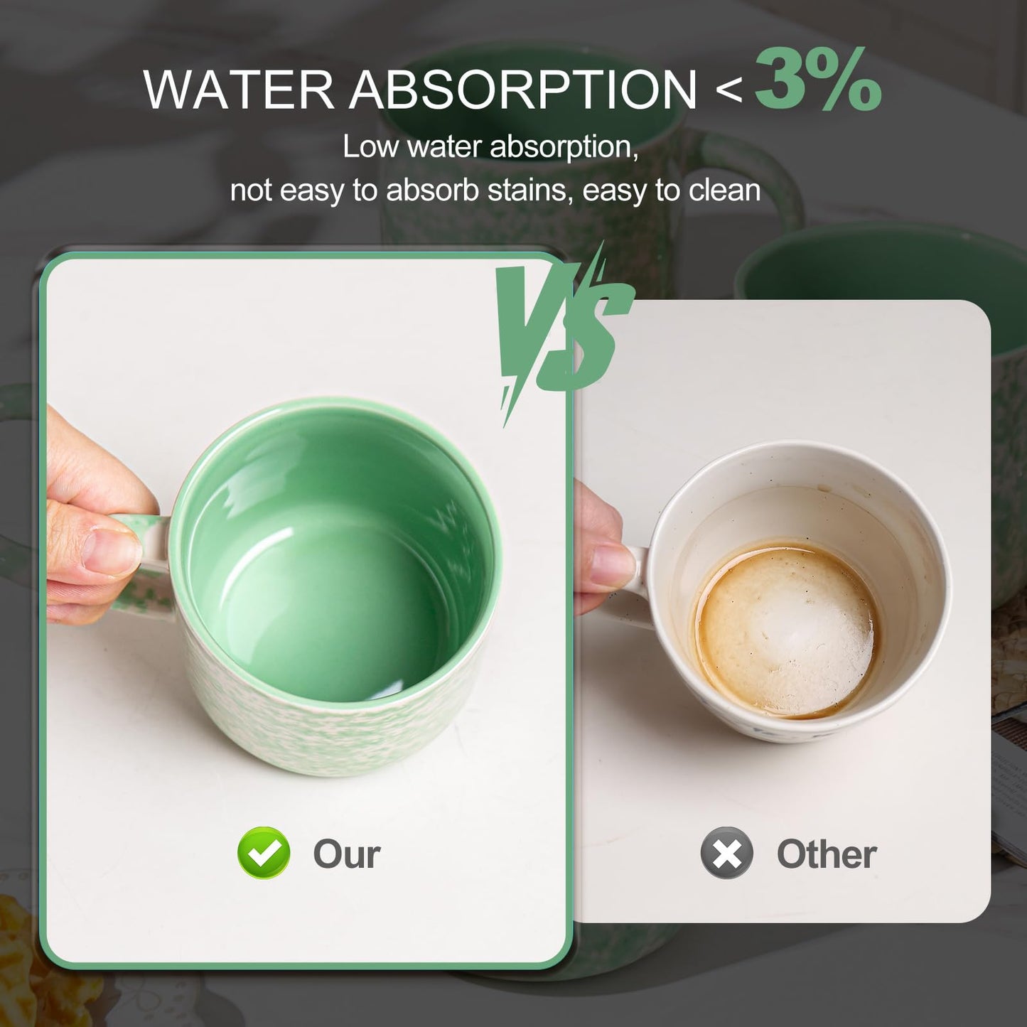 MONITO 12oz Ceramic Coffee Mugs – Set of 4, Green