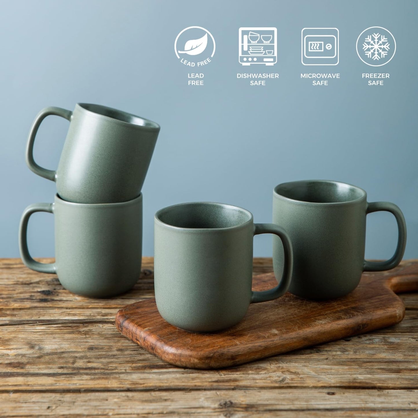 Boliano 14oz Ceramic Coffee Mugs – Set of 6, Reactive Glaze