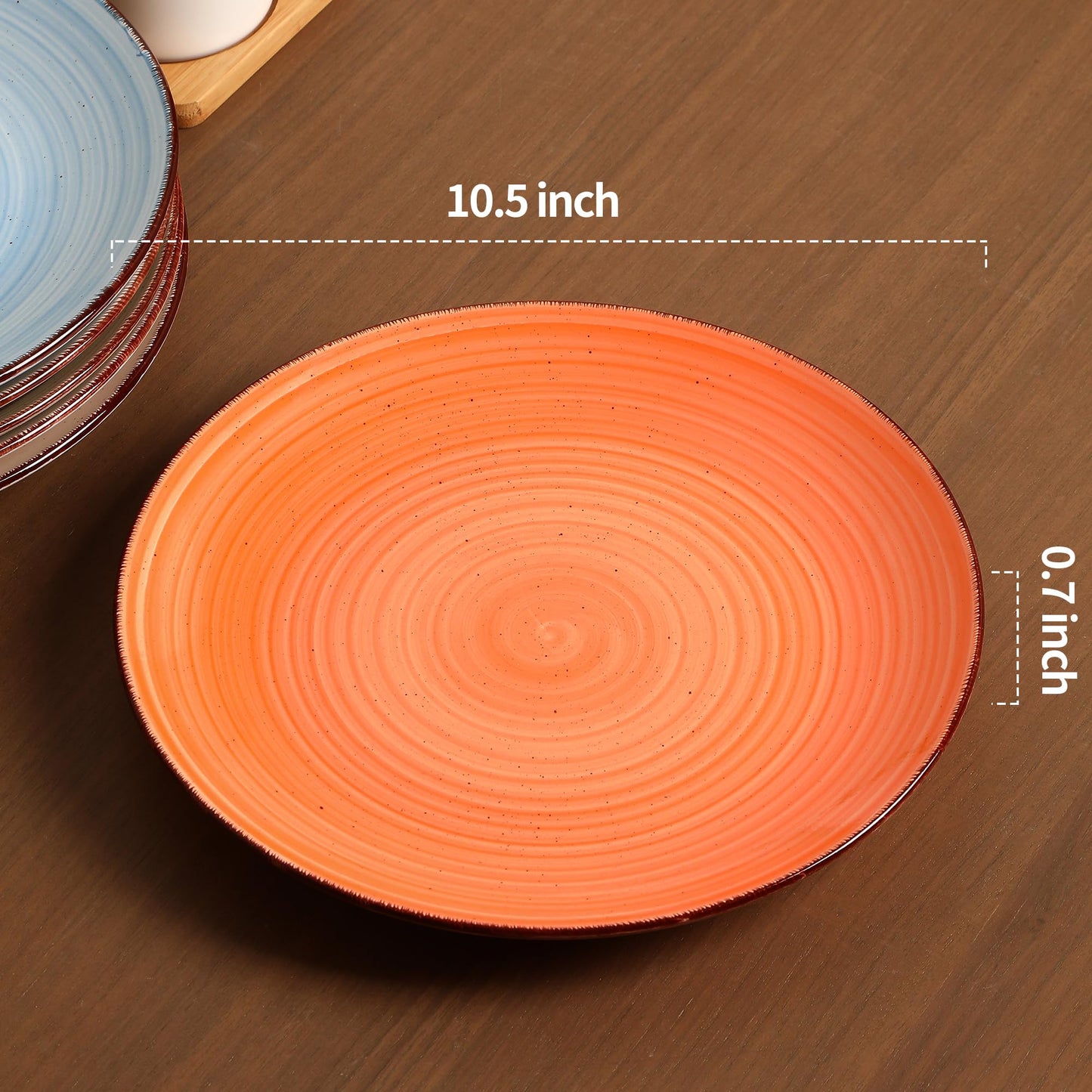 Boliano Ceramic Dinner Plates – Set of 6, 10.5 Inch, Blue