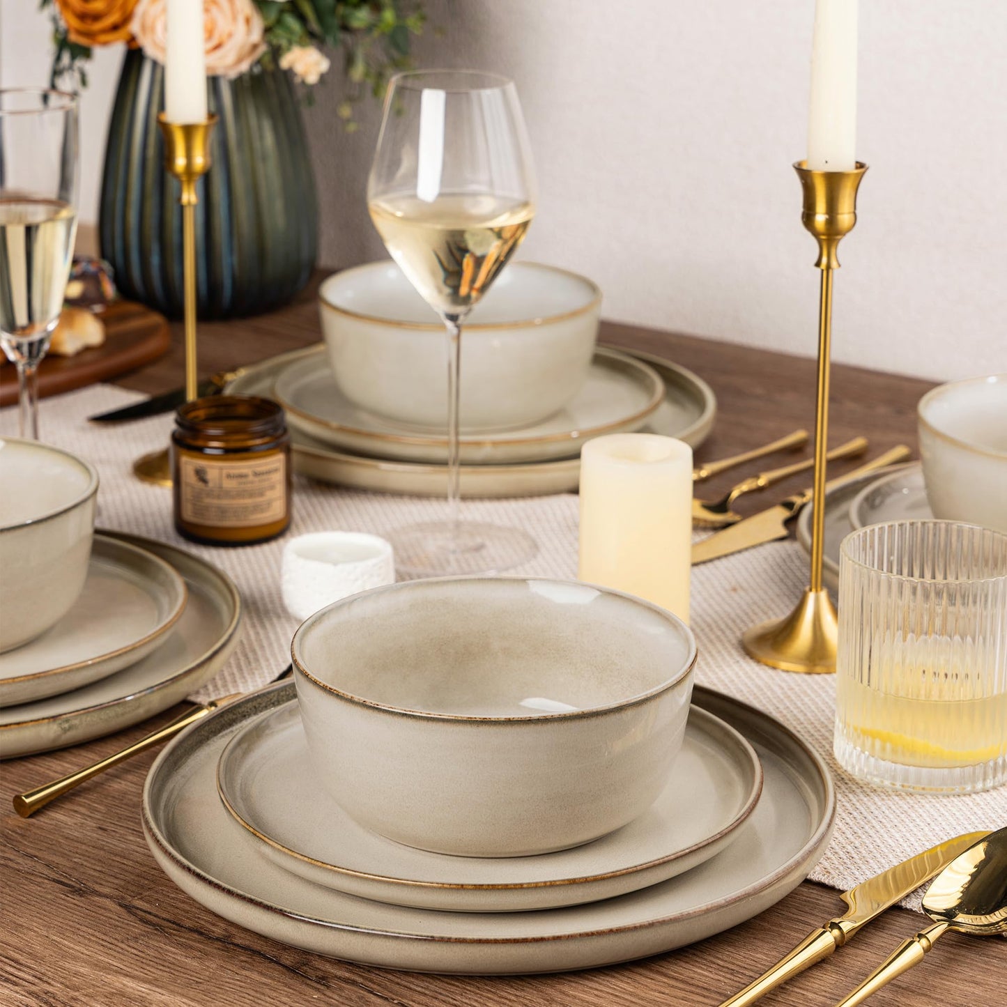 Boliano Stoneware Dinnerware Set – Reactive Glaze, Service for 8