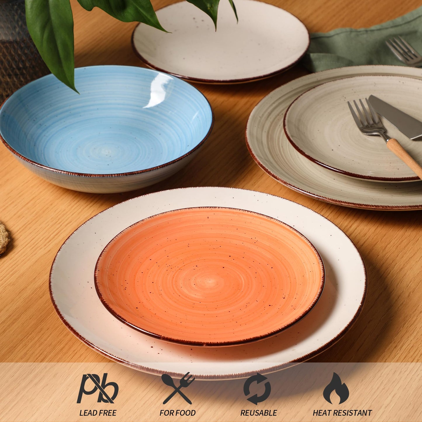 Boliano Ceramic Dinner Plates – Set of 6, 10.5 Inch, Blue