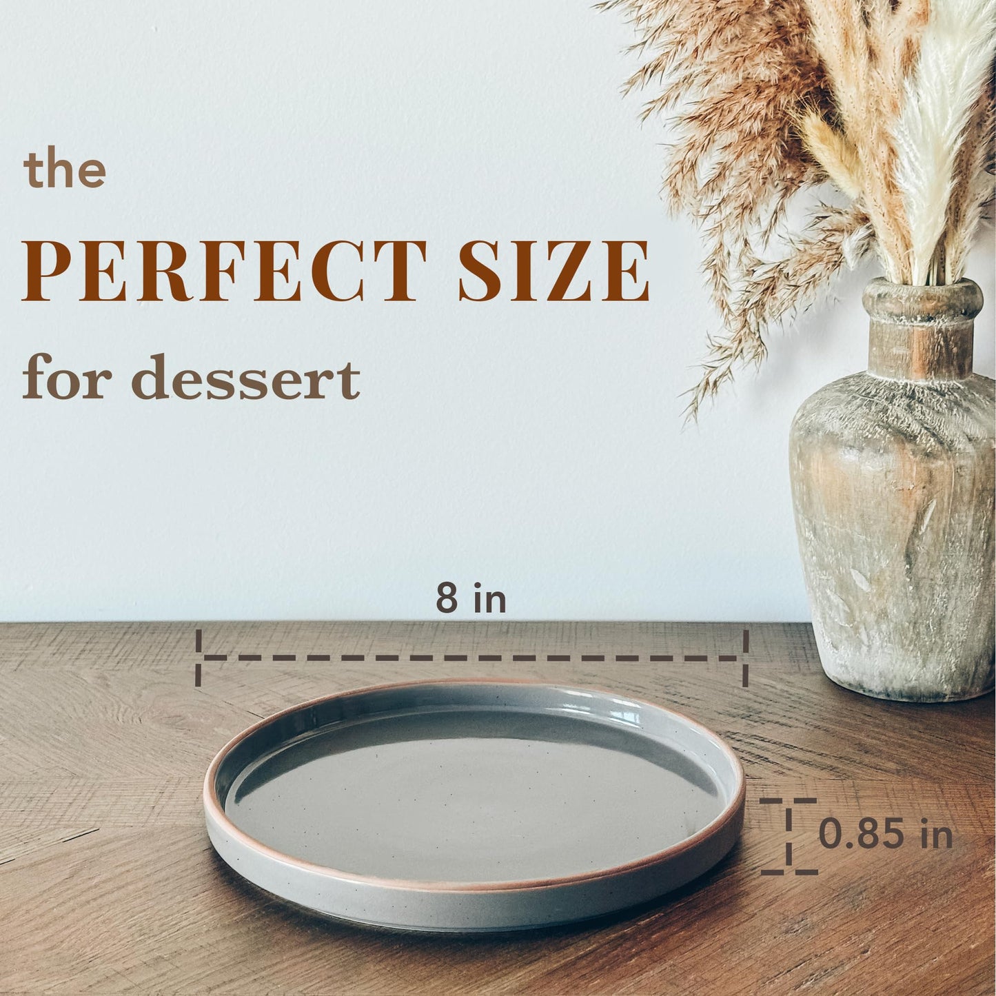 Boliano Ceramic Flat Plates – Set of 6, 8 Inch, Neutral Colors