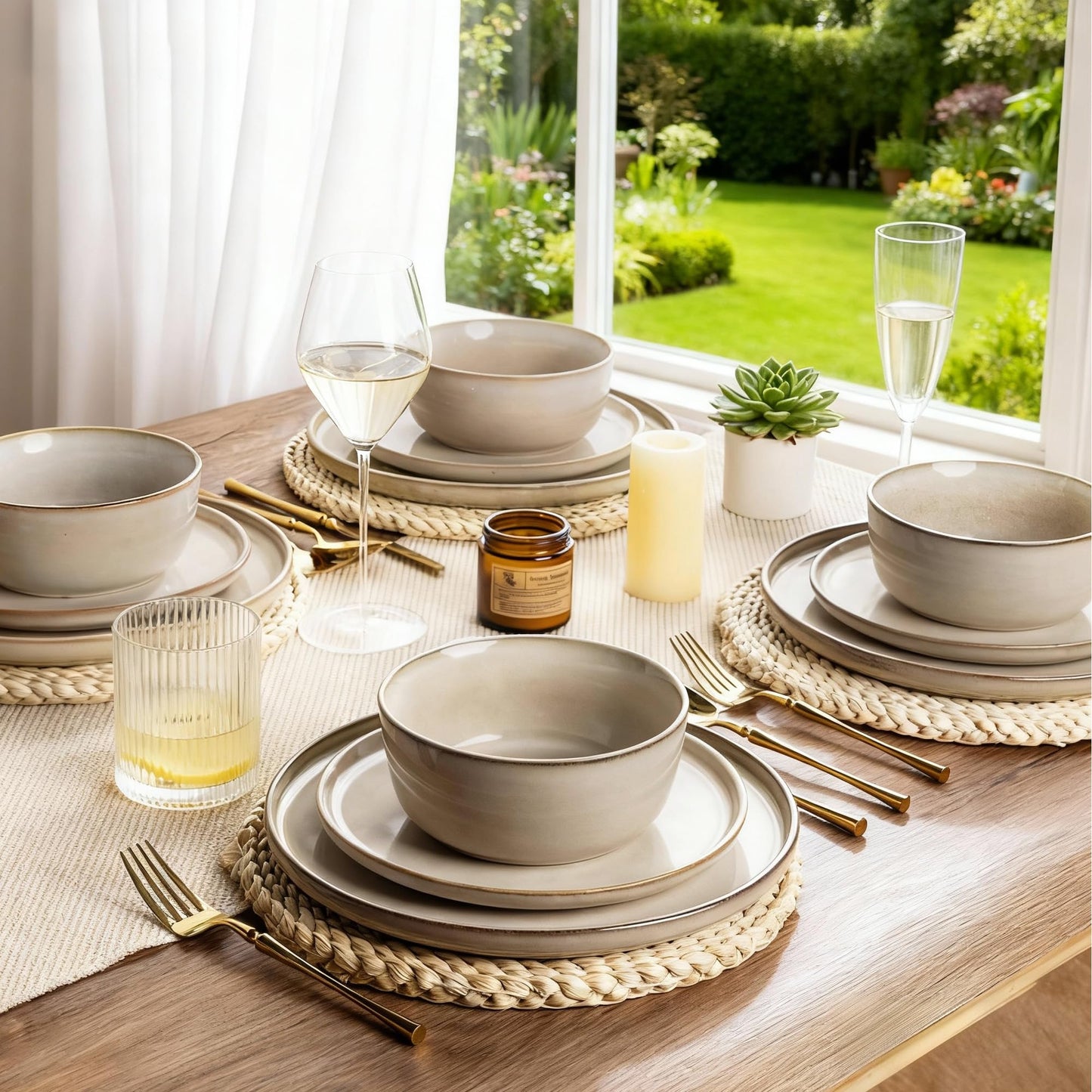 Boliano Stoneware Dinnerware Set – Reactive Glaze, Service for 8