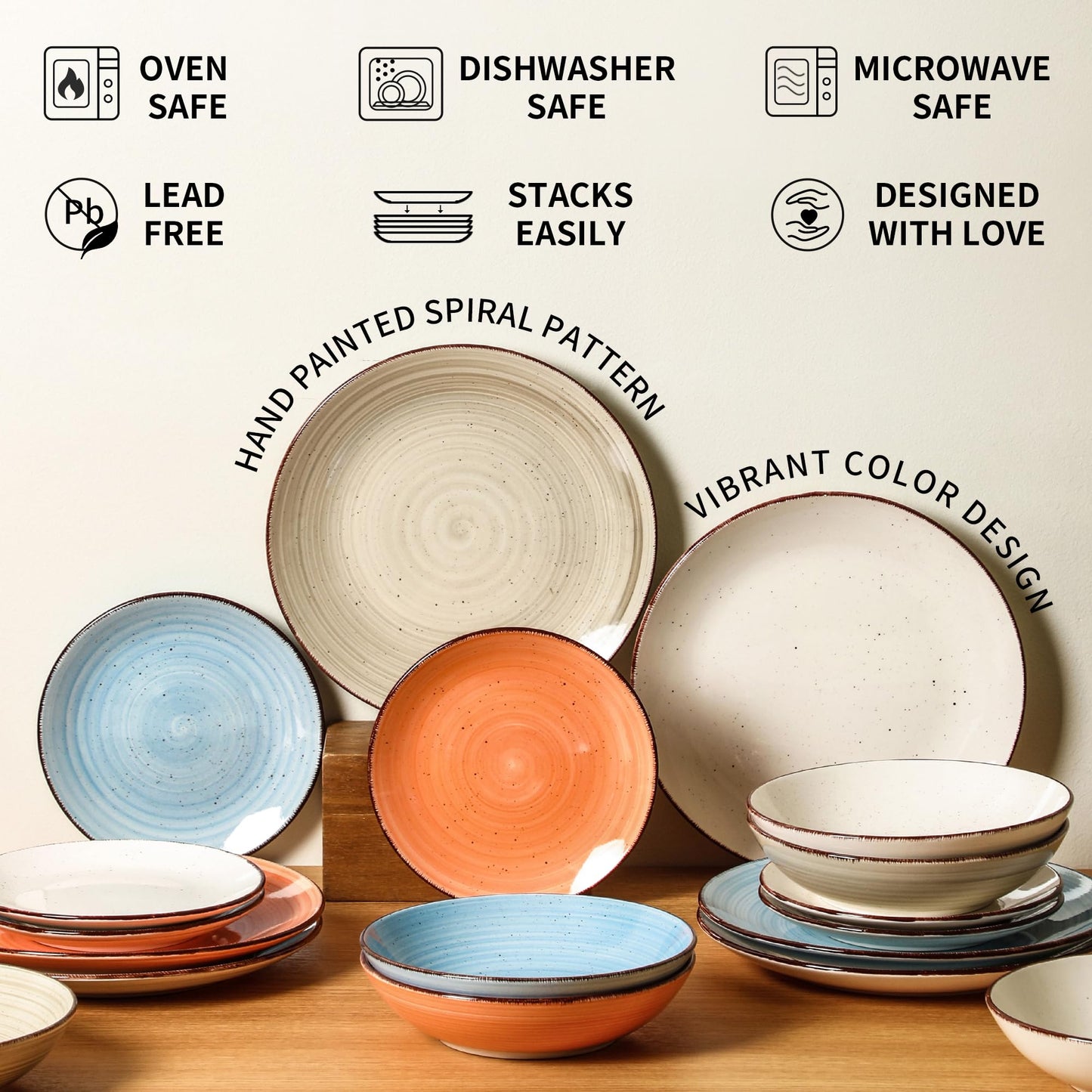Boliano Ceramic Dinner Plates – Set of 6, 10.5 Inch, Blue
