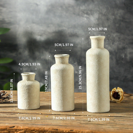 Boliano Ceramic Vases Set of 3 – Whitewashed Neutral, Farmhouse Decor