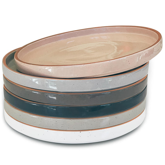 Boliano Ceramic Flat Plates – Set of 6, 8 Inch, Neutral Colors