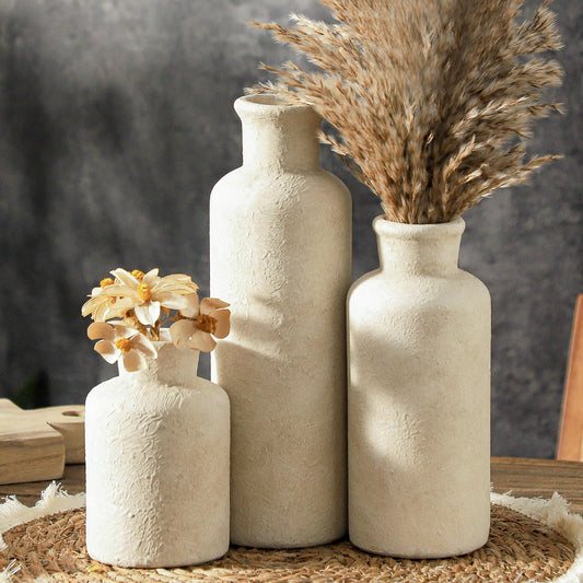Boliano Ceramic Vases Set of 3 – Whitewashed Neutral, Farmhouse Decor