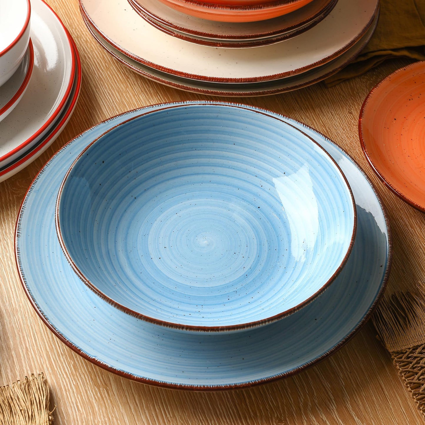 Boliano Ceramic Dinner Plates – Set of 6, 10.5 Inch, Blue