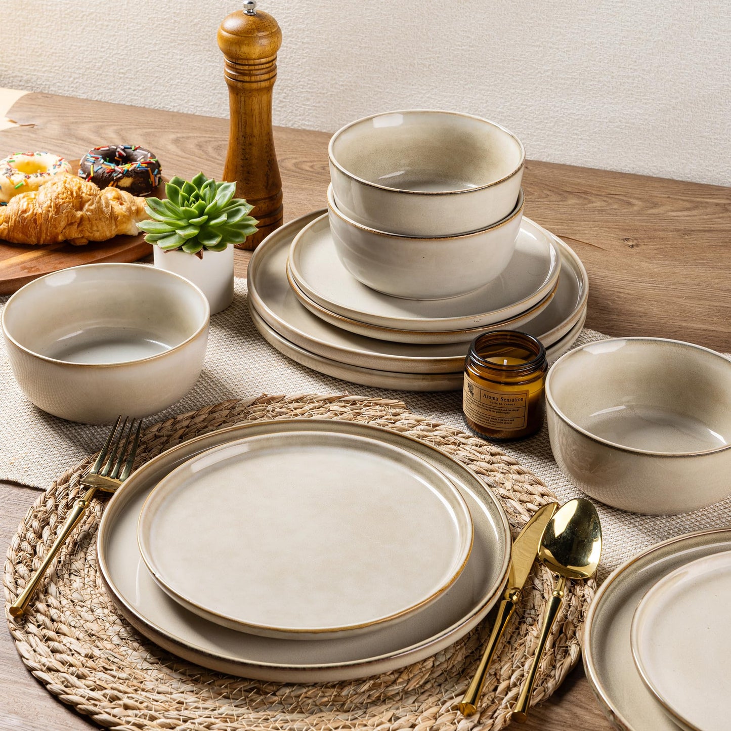 Boliano Stoneware Dinnerware Set – Reactive Glaze, Service for 8