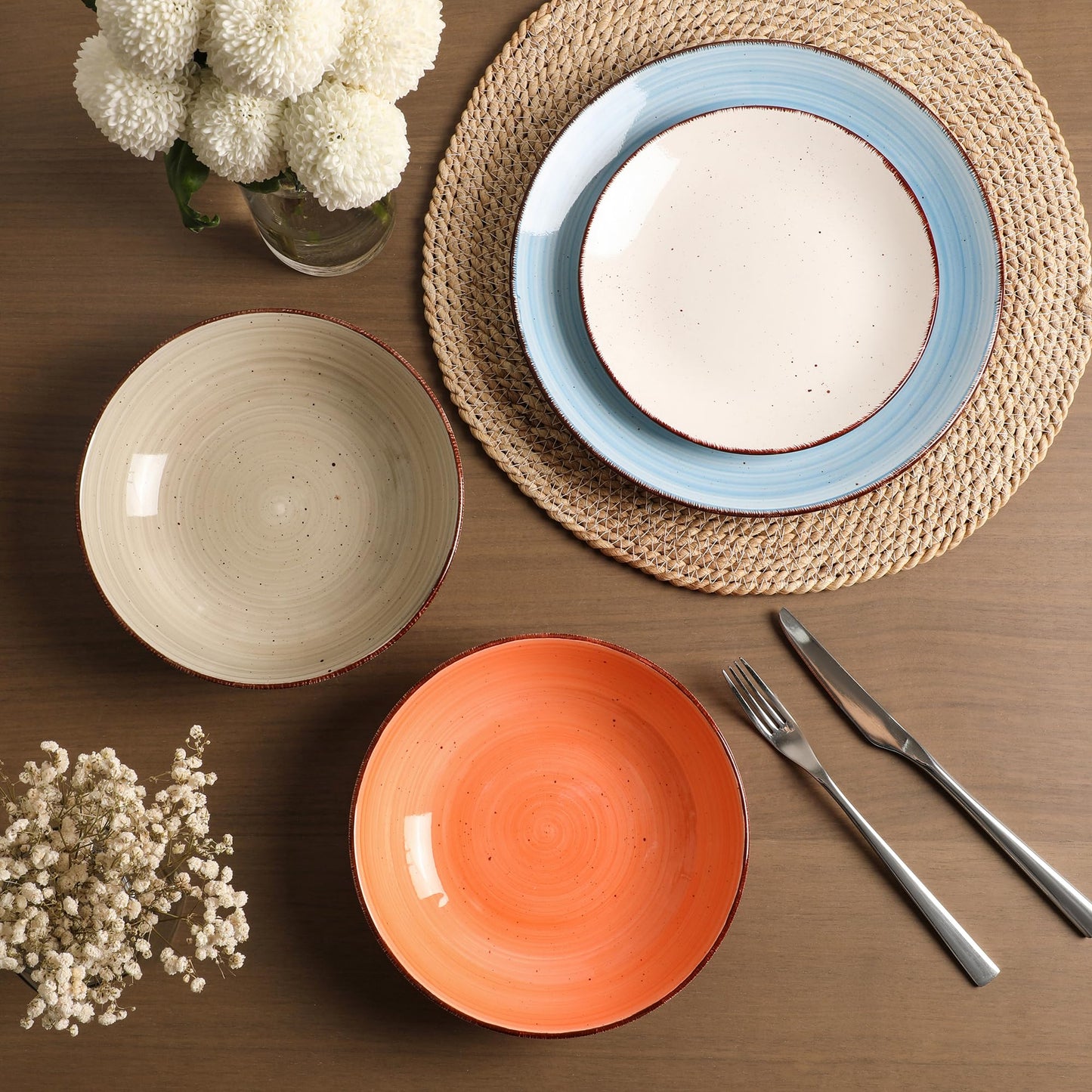 Boliano Ceramic Dinner Plates – Set of 6, 10.5 Inch, Blue